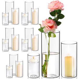 18 Pack Glass Cylinder Vases Set, 6, 8, 10 Inch Clear Cylinder Vases Candle Holder for Centerpirces Decoration, Tall Clear Flower Vases Hurricane Candle Holder for Wedding Party Home Decor