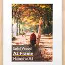 KINLINK A2 Picture Frame, Natural Solid Wood Frame with Acrylic Plexiglass 16.5 x 23.5 Frame for Pictures A3 with Mat or A2 without Mat, Wall Mounting Display Photo Frame 1 Pack
