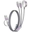 1Pack Multi Charging Cable Cord for Travel Essentials,Apple Watch Charger,iPhone Charger,[3-in-2] Type C/L Cable Portable Designed for iWatch,iPhone 17-8,Galaxy S25-21,AirPods,iPad-1.8M Gray (1Pack-6 FT)