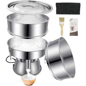Automatic Powder Sifter Machine, 30 Mesh 50 Mesh Stainless Steel Sieve Shaker, 110V Vibrating Sifter for Flour & Powder, 2 Screens Included