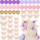 Pink Purple Butterfly Cake Toppers 47Pcs Pastel Balls Cake Toppers Butterflies Cupcake Decoration Balls Cupcake Insert Foam Balloons Cake Topper for Baby Shower Wedding Bridal Shower Party