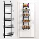 Adjustable 5-Tier Over the Door Pantry Organizer, Spice Rack, Narrow Hanging Shelf for Kitchen Storage and Organization (Black-5)