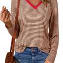 EVALESS Spring Summer Tops for Women Trendy V Neck Long Sleeve Shirts 2025 Basic T Shirts Loose Tee Clothes Casual Outfits (L)