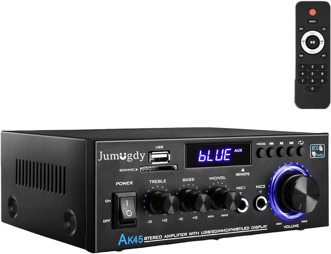 AK45 Pro Home Stereo Audio Receivers & Amplifier,800W 2 Channel Wireless Bluetooth 5.0 Power Amplifier System, FM Radio, USB, SD Card, with Remote Control Home Theater Audio Stereo System