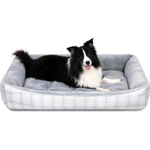 MIHIKK Rectangle Dog Beds for Extra Large Dogs & Cats, Orthopedic Sleeping Pet Bed for Couch with Durable Puppy Cuddler and Anti-Slip Bottom Machine Washable 44 * 30 Inch (Gray)
