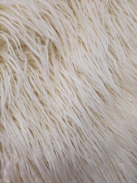 Long Pile/Mongolian Faux Fur Fabric /12"x12" Square - Ivory Fabric