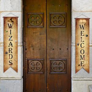 Qiyaz 2 Pcs Wizards Porch Signs Magical Wizard Banner Door Sign Sets 47.2 x 11.8 Inch Halloween Hanging Banner Decorations for House Door Backdrop Photography Birthday Party Supplies (Welcome)