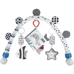 Baby Activity Travel Mobile Arch Bassinet Toy, Black and White High-Contrast Crib Toys, with Rattle and Book, Strolle,Pram and Crib Attachment with Hanging Toys (Ocean)