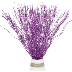 5 PCS Glitter Christmas Picks Sprays Sparkle Curly Ting Branches Decorative Sticks Stems Artificial Curly Wispy Willow Twigs for Christmas Tree Vase Fillers Crafts Garland Home Decor (Purple, 5)