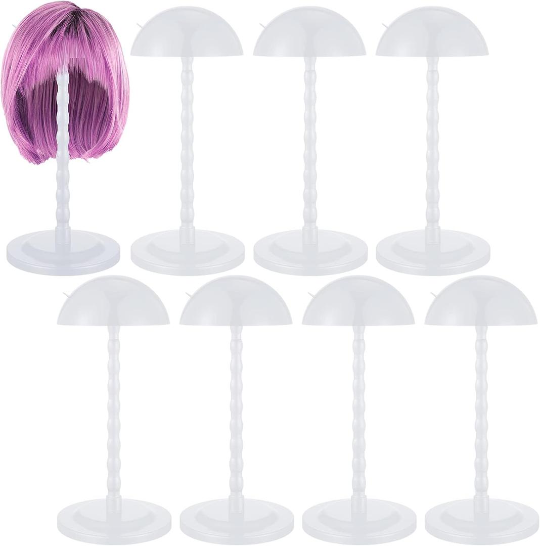 Reginary 8 Pieces Wig Head Stand for Multiple Wigs Mannequin Head 13.8 Inch Portable Hat Display Stand Travel Wig Holder for Styling Non Slip Stable DIY Practice Hat Holder(White)