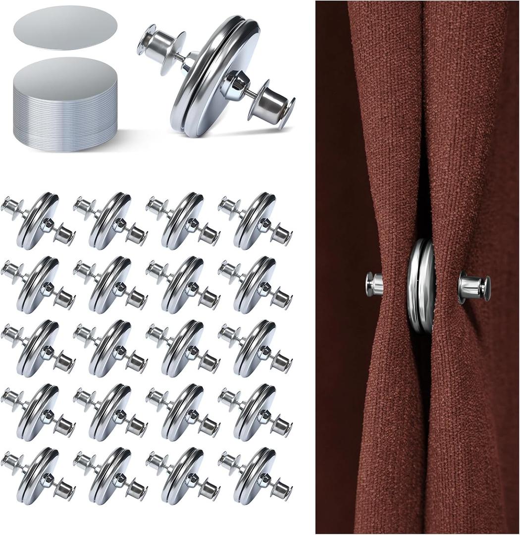 20Pairs Curtain Magnets, ZNJAVX Curtain Magnets Closure with 20pcs Self-Adhesive Patch  Strong Magnetic Curtain Clips to Keep Curtain Closed for Indoor Outdoor, Shower, Bedroom, Office