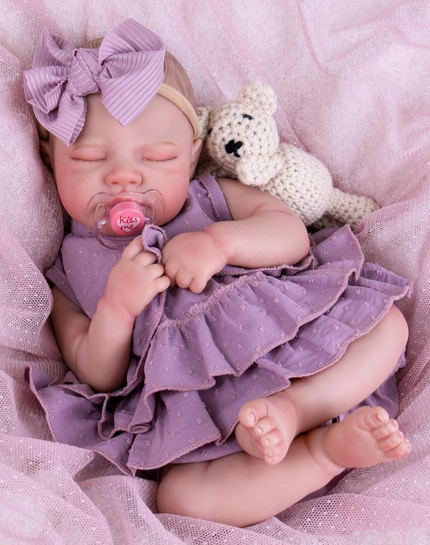 Aori Reborn Baby Dolls - 20-Inch Real Life Baby Doll with Poseable Limbs and Feeding Kit, Weighted Newborn Lifelike Baby Doll Gift Set for Seniors, Collectors and Kids 3+ (Purple)