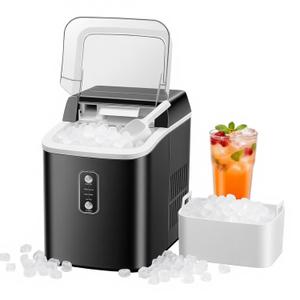NEWBULIG Nugget Ice Makers Countertop, Portable Nugget Ice Machine, Ready in 6 Mins, 24lbs in 24Hrs, Auto-Cleaning, with Basket and Scoop, for Home, Kitchen, RV, Camping, Black (14.5"*13.7"*10.4")