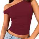 ForeFair Womens Off Shoulder Tops Sleeveless Going Out Crop Tank Tops Slim Fitted Shirts Summer Outfits Y2K Cute Tops (X-Small, Burgundy)