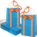 Bolsome 20Pcs Orange Blue Party Favor Bags with 20Pcs Paper Glasses and Bow Tie Blue Orange DIY Paper Gift Bags with Handles for Kids for Construction Birthday Party Baby Shower Supplies
