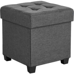 SONGMICS 15 Inches Cube Storage Ottoman, Bedroom Bench with Storage, Foot Stool with Feet, Holds Up to 660 lb, Dark Gray ULSF14GYZ (15"D x 15"W x 15.7"H)