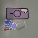 Ezanmull for Samsung Galaxy S24 FE Case Magnetic Shockproof, [Fit for MagSafe] [Glass Screen Protector + Camera Lens Protector] Translucent Anti-Fingerprint Case for Samsung Galaxy S24 FE (Purple)