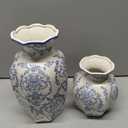 2 Pcs Blue and White Vintage Vase Chinoiserie Floral Vase 9.5'', 6'' Rustic Ceramic Vases for Home Decors, Living Room, Bookshelf, Office, Grand Millennial Decor, Chinoiserie Decors