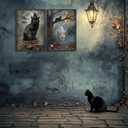 2Pcs Vintage Halloween Wall Art Black Cat Ghost Wall Decor Painting Picture Autumn Ghost Posters Prints Dark Academy Artwork for Living Room Bedroom Bathroom Decoration 12x16in Unframed