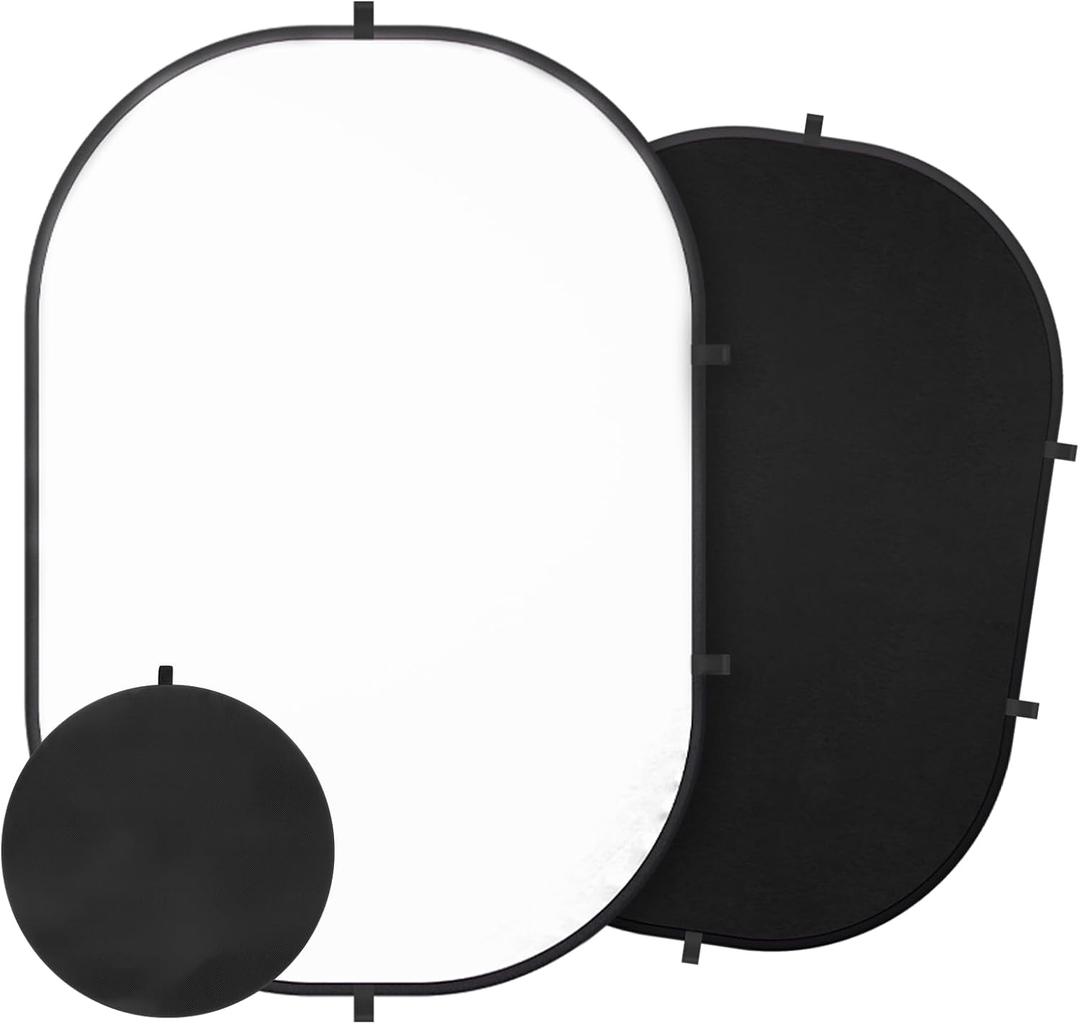 3x5ft/100x150cm Backdrop for Photography, Double Sided White Screen and Black Screen, 2 in 1 Collapsible and Reversible Background for Photography, YouTube Videos,and Live Streaming