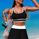 ZRTAK Women's High Waisted Bikini Sets Tummy Control Swim Skirt Two Piece Swim Suit Tummy Control Color Block Bathing Suit (Black, M)