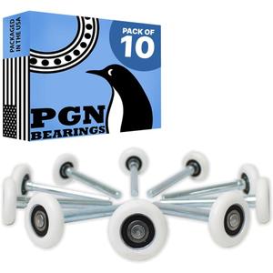PGN Garage Door Rollers Replacement (10 Pack), Nylon Wheels, 6200-2RS Sealed Bearings, 4" Stem, Quiet & Heavy Duty Garage Door Rollers for Residential Doors
