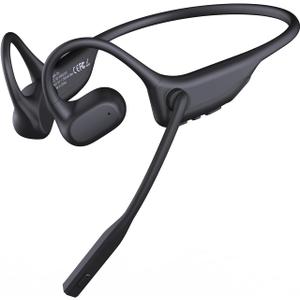 CXK Open Ear Headphones with Mic, Bluetooth Headset with AI Noise Cancellation Microphone Bluetooth 5.3 Air Conduction Headphones Wireless Headset with Mic for Work Call Meeting Driving (Black)