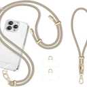 Cell Phone Lanyard Adjustable Crossbody Phone Lanyard *1 Phone Wrist Strap *1 with Deluxe Gold Matal Buckle + Clear Tether Tabs *2 for Shopping Travelling Hiking(KHAKI)