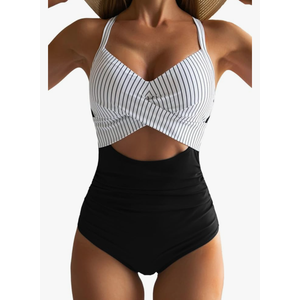 Eomenie Women's One Piece Swimsuits Tummy Control Cutout High Waisted Bathing Suit Wrap Tie Back 1 Piece Swimsuit, Large