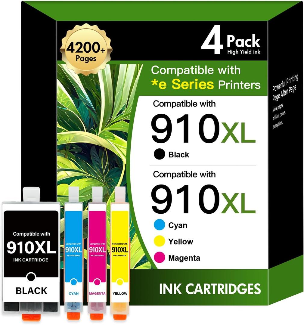 910XL 910 8015e Ink Cartridges Combo Pack Replacement for HP Printer 8025e 910 XL 910XL/910 Black and Color Multipack for OfficeJet Pro 8015e 8025e 8028e 8020 8035e 8034e 8020e 8028 8025 8010