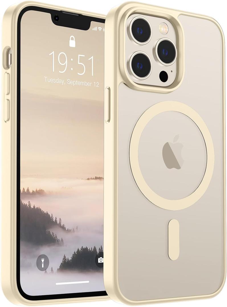 SUPFINE Magnetic for iPhone 13 Pro Case (Compatible with MagSafe) (10 FT Military Grade Drop Protection) Slim Translucent Matte Shockproof with Anti-Fingerprint Phone Case,Antique White