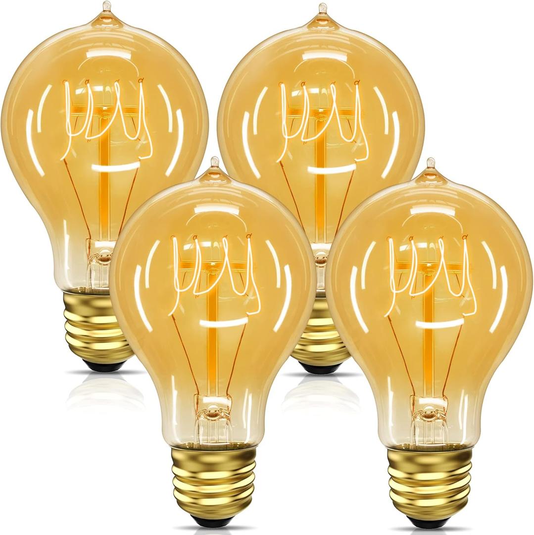 Edison Bulbs 40 Watt, Vintage Light Bulbs, A19 Antique Incandescent Light Bulbs, E26 Dimmable Decorative Light Bulb, Warm White 2700K, 110-130V, 4 Pack