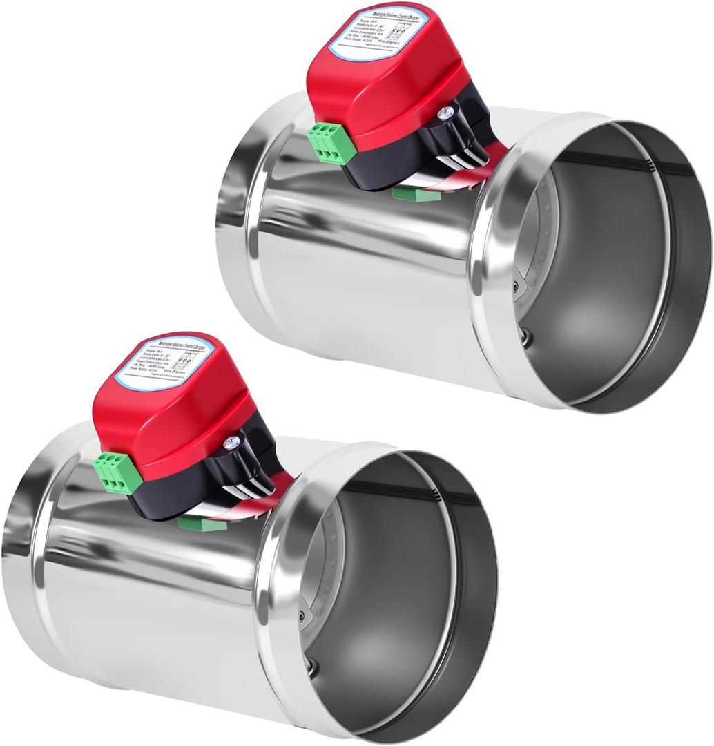 2Pcs 5" Motorized Duct Damper,On/Off Backdraft Damper Control, Stainless Steel Airflow Control Damper for HVAC System, 24V AC