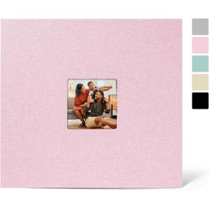 12x12 Inch Large 3 Ring Binder Scrapbook Album, Linen Cover Scrap Books 30 Pocket with Plastic Sleeves Protectors Display 60 Pages 12 x 12 Art Portfolio for Wedding Baby Adventure (Pink)