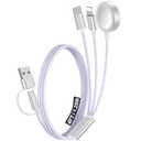 1Pack Multi Charging Cable Cord for Travel Essentials,Apple Watch Charger,iPhone Charger,[3-in-2] Type C/L Cable Portable Designed for iWatch,iPhone 17-8,Galaxy S25-21,AirPods,iPad-4FT Purple