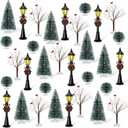 32 PCS Christmas Figurine Village Accessories, Mini Street Light Models with Brush Trees, Miniature Christmas Pathway Street Lamps Lantern Post for DIY Micro Landscape Fairy Garden