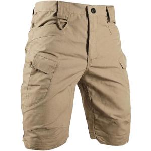 HYCOPROT Men's Tactical Cargo Shorts Waterproof Lightweight Work Short Quick Dry Military Multi Pockets Ripstop for Hiking (32 Regular, Khaki)