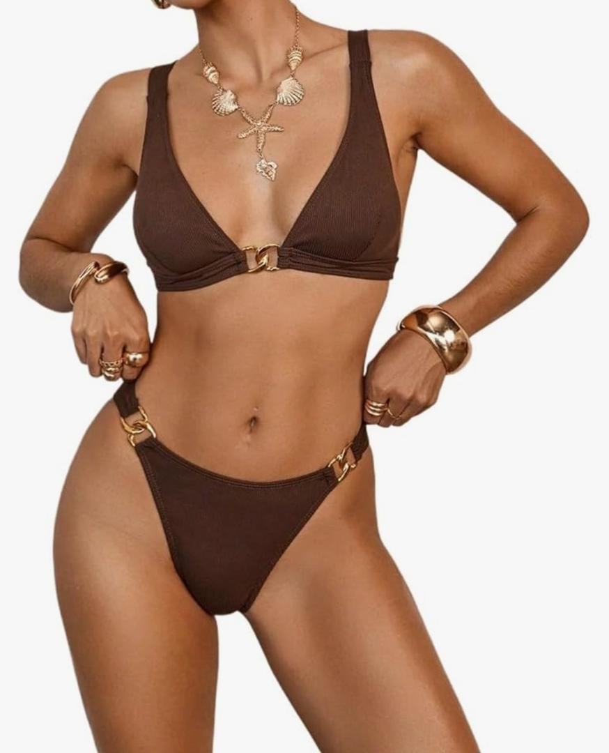 Women Swimsuit Women Bikini Top and Bottom Swimming Suit Summer Sexy Two Piece S Brown