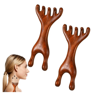 2 Pcs Wooden Massage Tools 5-Claw Wooden Scalp Massager Comb Meridian Therapy Manual Scalp Massager Natural Sandalwood Guas Sha Tools Ergonomic Handheld Massage Stick For Head Neck Face Nose Jaw, Pack Of 2
