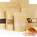 FireKylin 100 Pcs Brown Paper Bags with Window, 3.9" x 5.9" Stand Up Pouches, Zipper Food Storage Bags for Packaging Products, Reusable, Sealable