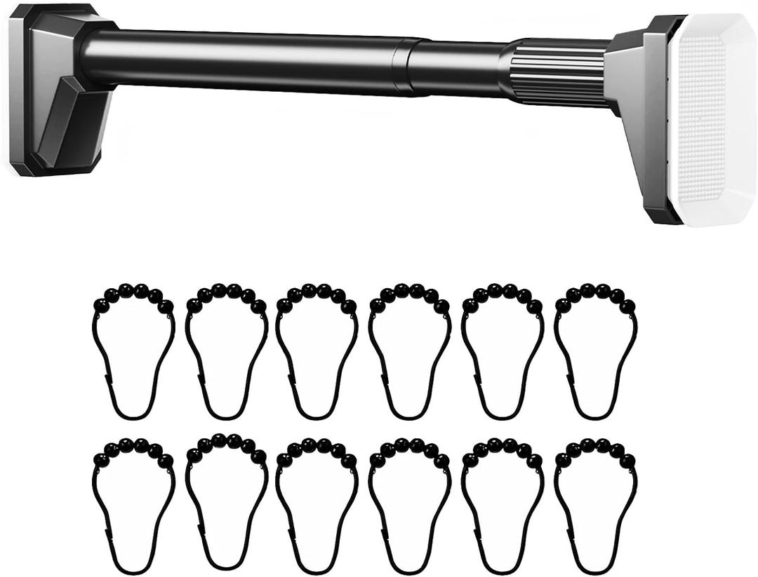 Black Shower Curtain Rod 39 to 86 Inch,Heavy-Duty inner Lock Stainless Steel Telescopic Rod,1.2-Inch Diameter Bathroom Anti-Rust And anti-Slip Tension Rod Without Drilling,Convenient to Use