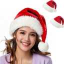 Santa Hat for Adult Christmas Hats Unisex Holiday Red Velvet Double Layer Comfort Xmas Hat for New Year Festive Party 2pc