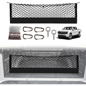 Muslogy Truck Bed Cargo Net Compatible with Ford F-150 & Lightning 2015-2025, Accessories Storage Organizer Pickup Truck Bed Envelope Style Cargo Net with Heavy Duty Carabiners