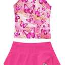 ALISISTER Girls Tankini Swimsuit Two Piece Bathing Suits Summer Beach Swimwear with Shorts for 7-12 Years (04 Butterflies)