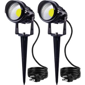 SUNVIE Outdoor Landscape LED Lighting 12W Waterproof Graden Lights COB Led Spotlights with Spiked Stand for Lawn Decorative Lamp US 3- Plug 6500K Daylight White (2 Packs)