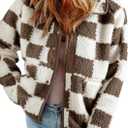 SHEWIN Jackets For Women Causal Sherpa Fall Jacket Loose Button Down Plaid Winter Coats (X-Large, Chestnut)