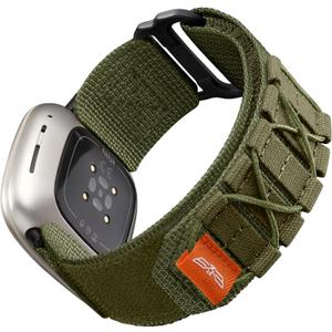 Tactical Rugged Bands Compatible with Fitbit Versa 4 Bands/Versa 3/Sense 2/Sense, Soft Durable Military Nylon Solo Loop Sport Straps (Medium, Green)