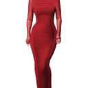 HESUUIO Women Sexy Bodycon Maxi Dress Elegant Mesh Turtleneck Ruched Formal Evening Cocktail Club Party Dresses Red