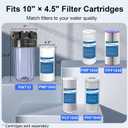 PWT10 Whole House Water Filter Housing, Fits 10” x 4.5” Big Blue Filters, Inline Pre-Filtration System for RV, Home Well and City Water Sediment etc with 1" NPT Port, Pressure Relief Valve