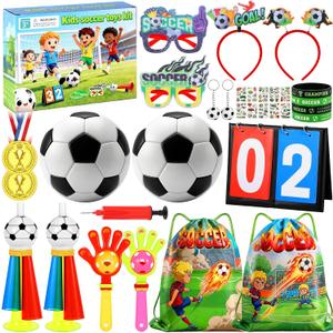 Soccer Party Favors Pack, 30PCS Soccer Game Day Decorations, Kids Soccer Cheer Set with Mini Soccer Balls Horns Scoreboard Medals Headbands, Soccer Birthday Party Supplies Gifts for Boys Girls